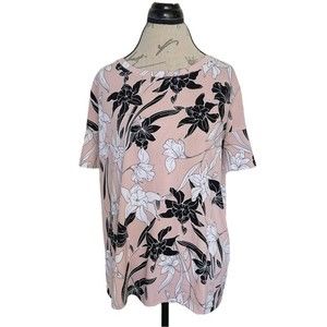 Worthington Womens Blouse Floral Print Size Petite PXL Pink Short Sleeve Spring